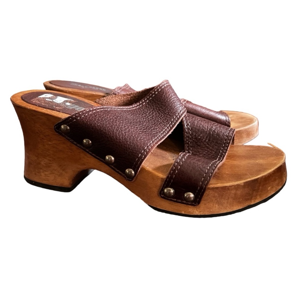 90s Y2K BONGO Studded Wood Wedge Platform Mule Vintage sz 7 - Picture 9 of 9